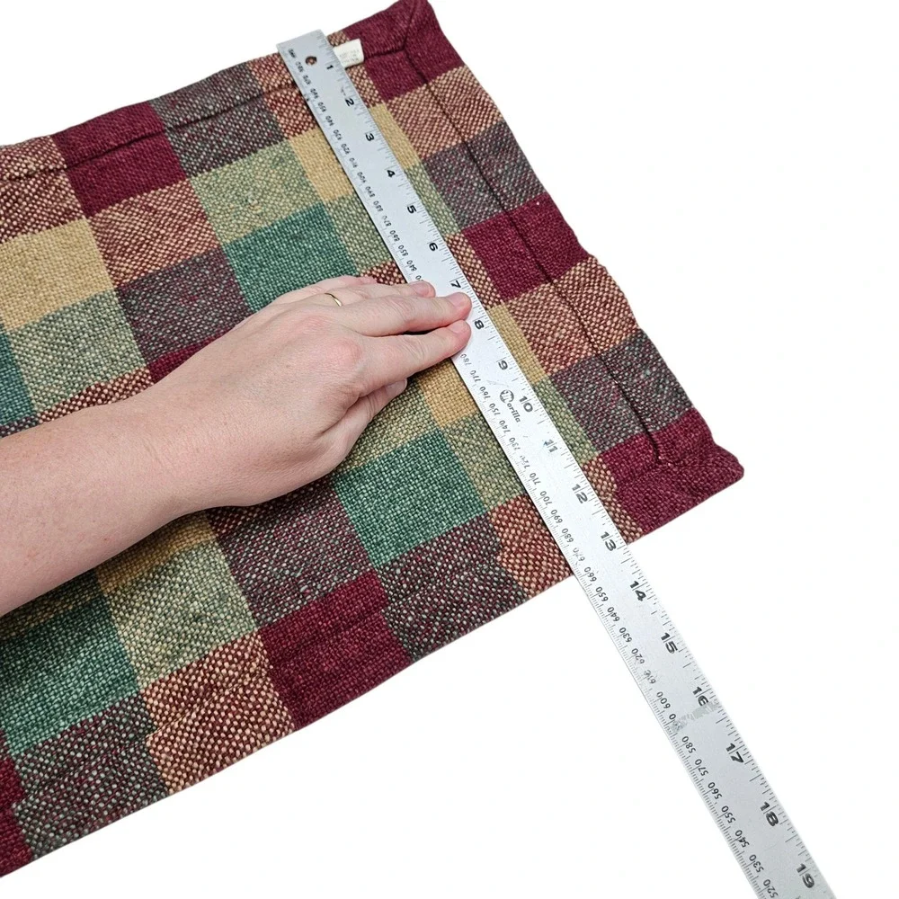 Pottery Barn Placemats Set of 8 Cotton Woven Plaid Burgundy Teal Beige Country‎
